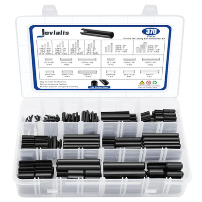 370 Pcs Roll pin Assortment, SAE Roll Pin Set, Slotted Spring Pins, Steel Split Expansion Pin, Black Roll Pins, 1/16 5/64 3/32 1/8 5/32 3/16 7/32 1/4 5/16 3/8 Inch Spring Dowel