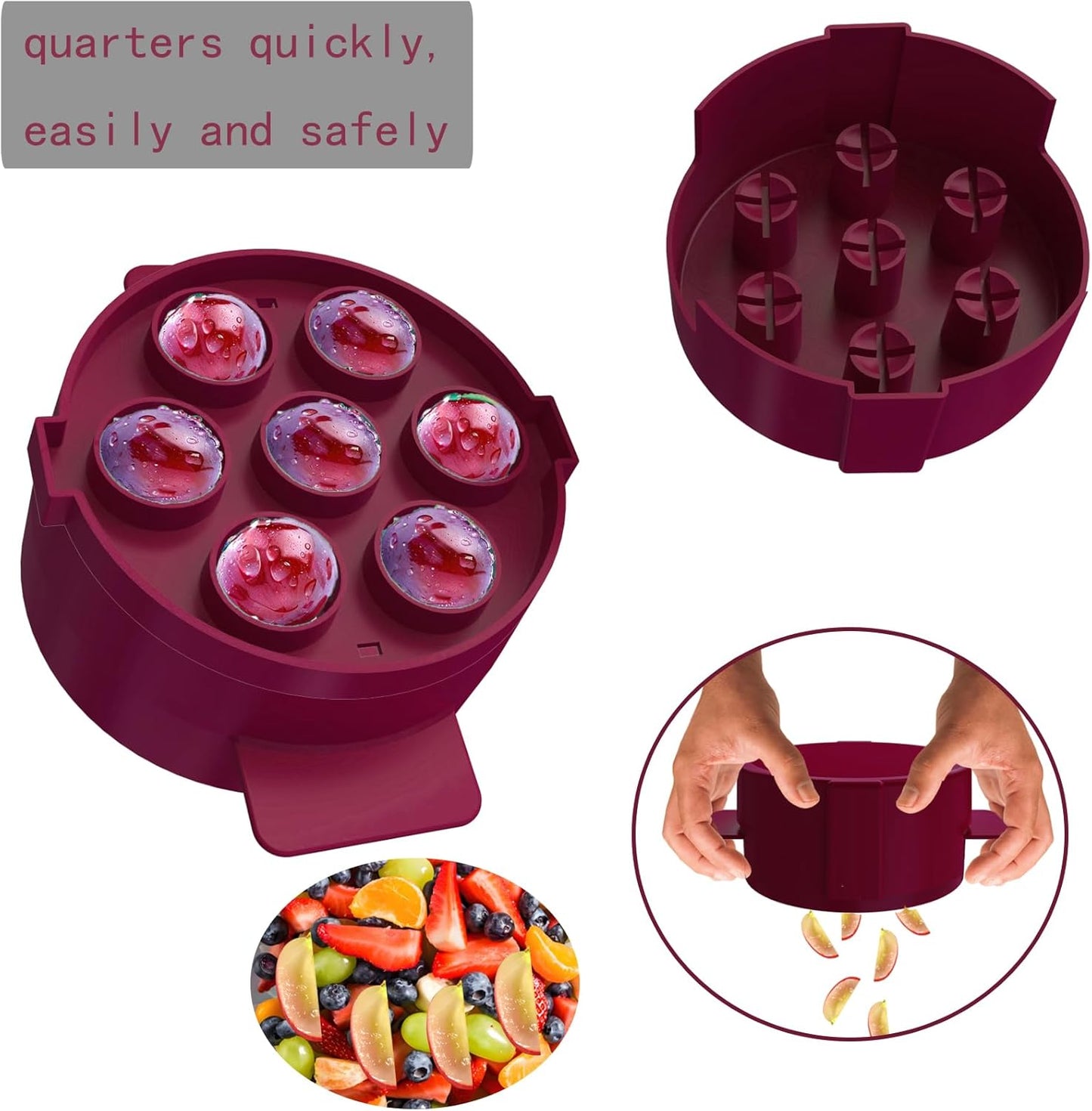 Grape Cutter Tool for Toddlers -Grape Slicer with 7 Individual Holes,Grape Tomato Strawberry Cutters Quarter Slicer tool For Fruits Salad Cake Decoration,Stainless Steel kitchen Gadget Fruit cutter