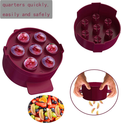 Grape Cutter Tool for Toddlers -Grape Slicer with 7 Individual Holes,Grape Tomato Strawberry Cutters Quarter Slicer tool For Fruits Salad Cake Decoration,Stainless Steel kitchen Gadget Fruit cutter