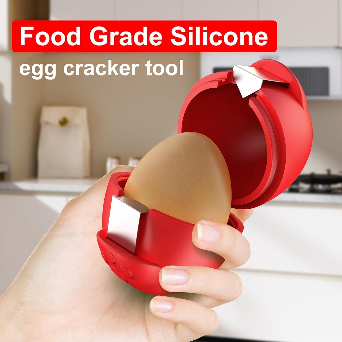 Egg Cracker, Silicone Egg Shell Opener, Cute Egg Shaped Design, Opens Eggs with Ease, A Little Happiness Boost for Your Kitchen. (Color: Red, 1-Pack)