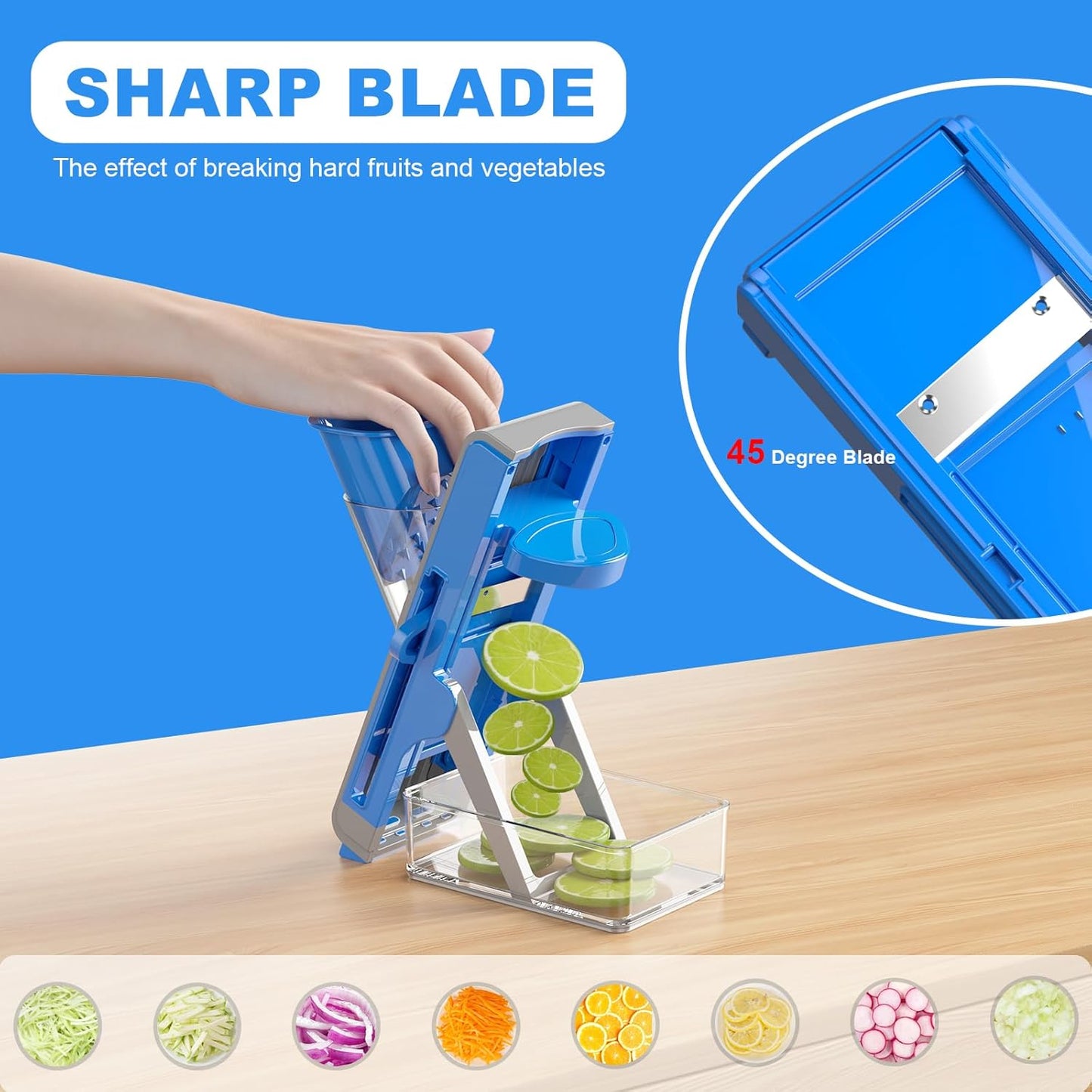 Mandoline Slicer for Kitchen - Vegetable Food Chopper, Cucumber Slicer, Detachable Easy to Clean Kitchen Chopping Artifact (White Blue)