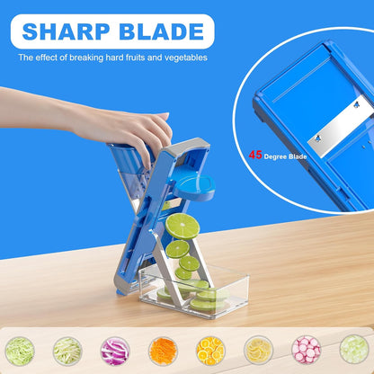 Mandoline Slicer for Kitchen - Vegetable Food Chopper, Cucumber Slicer, Detachable Easy to Clean Kitchen Chopping Artifact (White Blue)