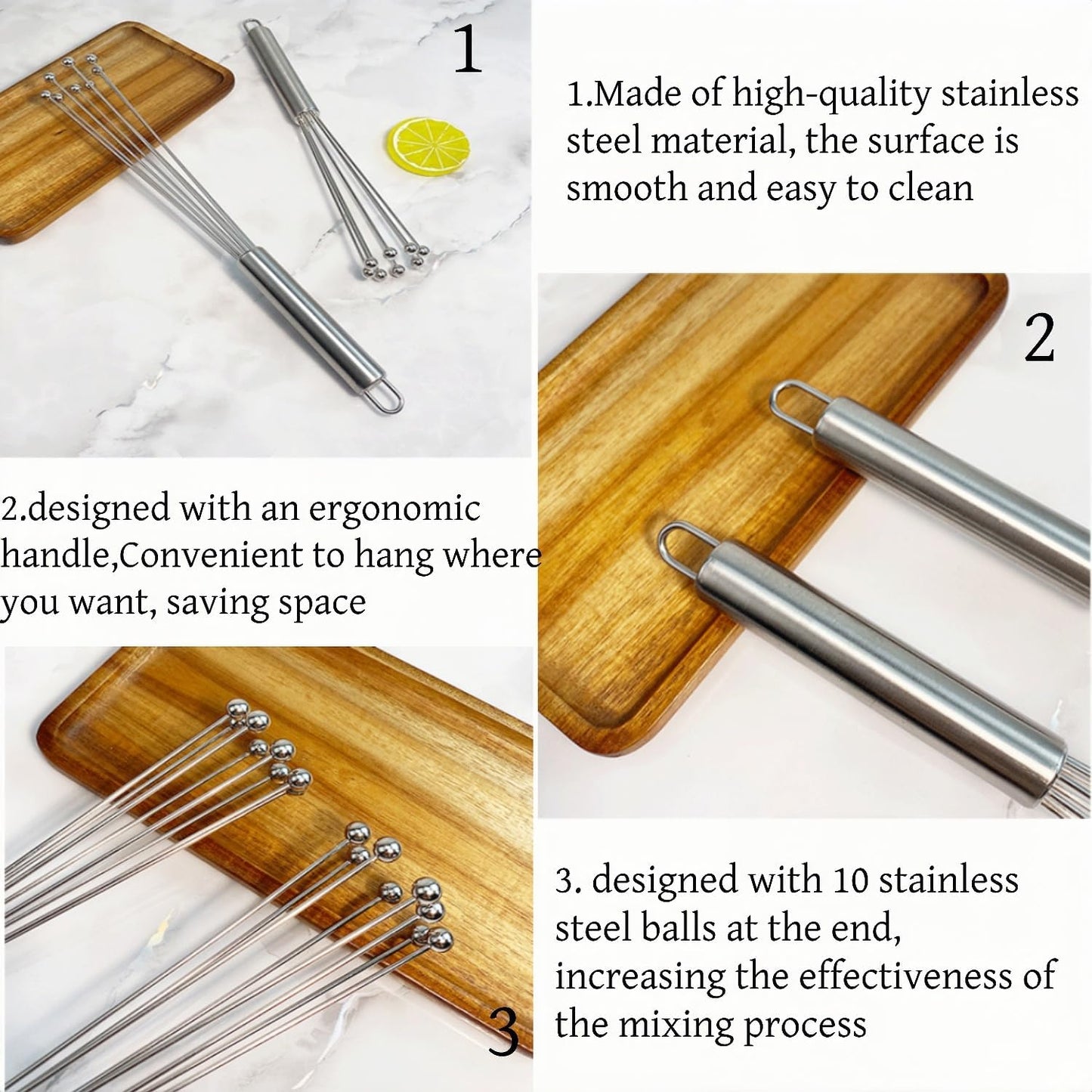 2 PCS 10.23inch Stainless Steel Ball Whisks,Durable Manual Egg Beater, Dishwashable Kitchen Whisk,Cream whisk, kitchen baking tool