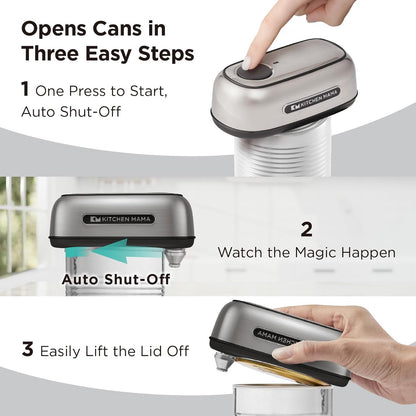Kitchen Mama Orbit One Rechargeable Electric Can Opener: Hands-free, USB-C Charging, Automatic Stop, Smooth Edge, Safety, Blade for Large Cans, Heavy Duty, Soda and Pop Can, with Storage Box (White)