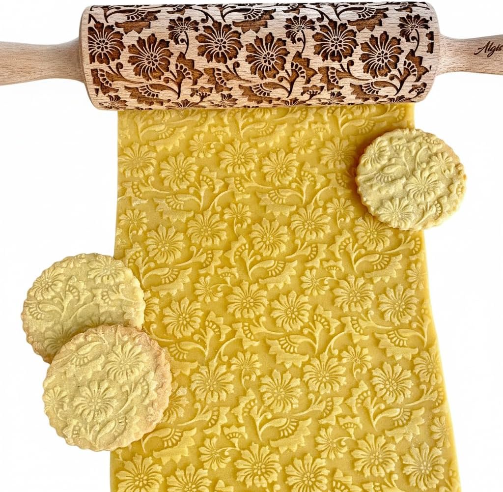 BEEHIVE Embossing Rolling Pin with Pattern. Laser Engraved Embossing Dough Roller for Homemade Cookies and Pottery by Algis Crafts
