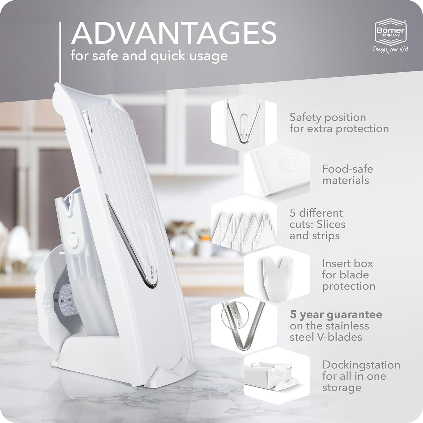 BORNER V Mandoline Slicer Kitchen V1 ClassicLine Starter Set | Vegetable Grater Börner - Quality Made in Germany, Color:Orange