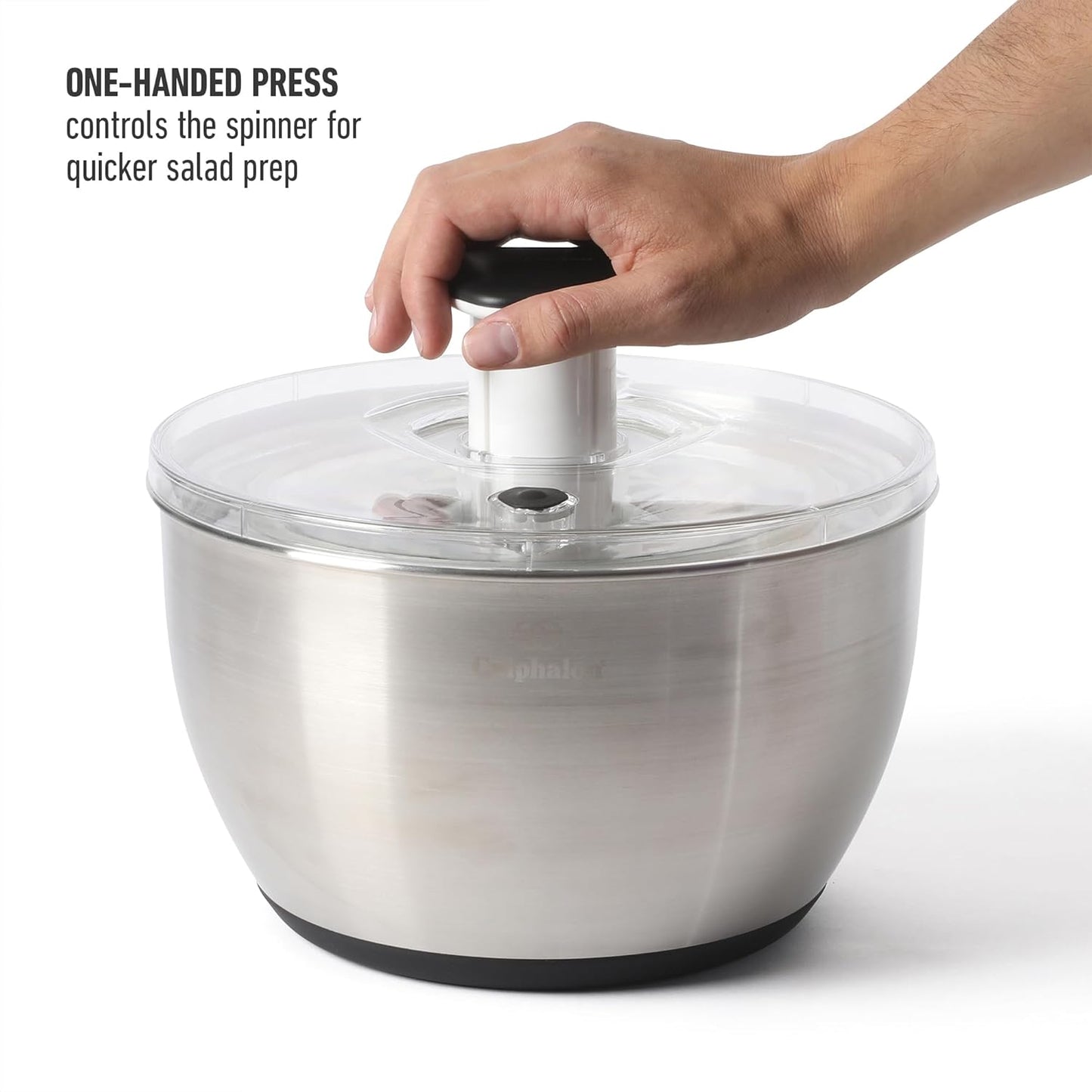 Calphalon Aero 6.3-Qt Stainless Steel Salad Spinner, Fruit & Vegetable Washer Bowl with Strainer Basket for Washing Lettuce, Spinach, Herbs & Fresh Produce