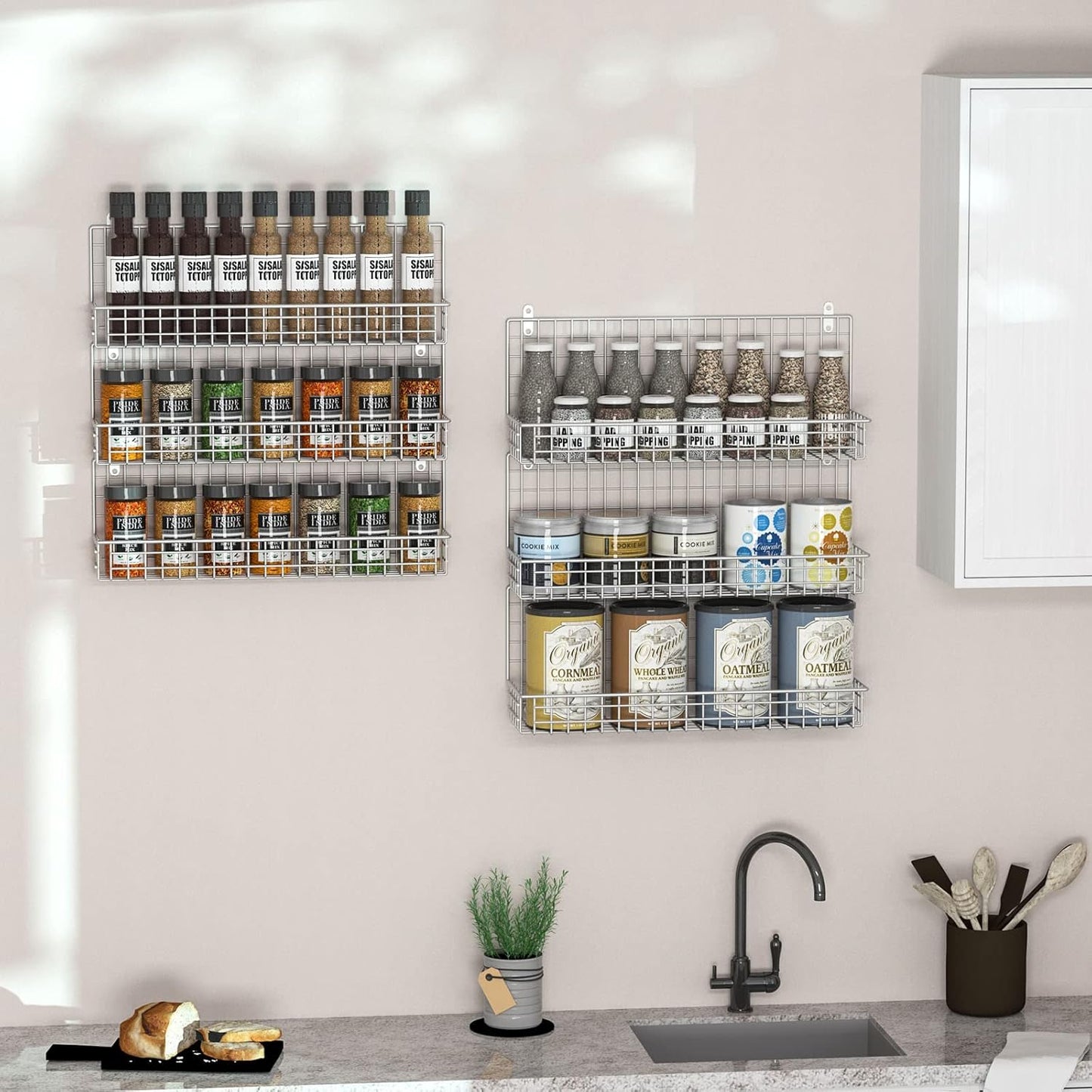 JKsmart 6-Tier Spice Rack Organizer with Door Hook, Wall Mounted & Over the Door Spice Racks for Kitchen Pantry Door Cabinet, Two Size, Large Capacity, Black