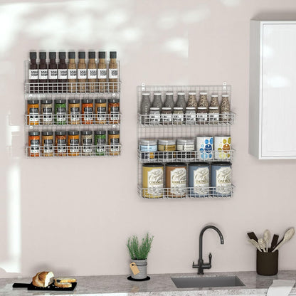 JKsmart 6-Tier Spice Rack Organizer with Door Hook, Wall Mounted & Over the Door Spice Racks for Kitchen Pantry Door Cabinet, Two Size, Large Capacity, Black
