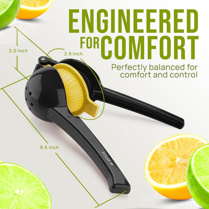 Zulay Kitchen Metal 2-in-1 Lemon Squeezer - Sturdy Max Extraction Hand Juicer Lemon Squeezer Gets Every Last Drop - Easy to Clean Manual Citrus Juicer - Easy-Use Lemon Juicer Squeezer - Yellow/Green