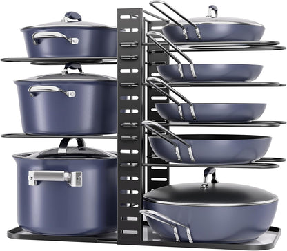 ORDORA Pots and Pans Organizer for Cabinet 16.61 Height, 8 Tier Pot Organizers Rack with 3 DIY Methods, Adjustable Pan Organizer under Cabinet Kitchen Organization and Storage