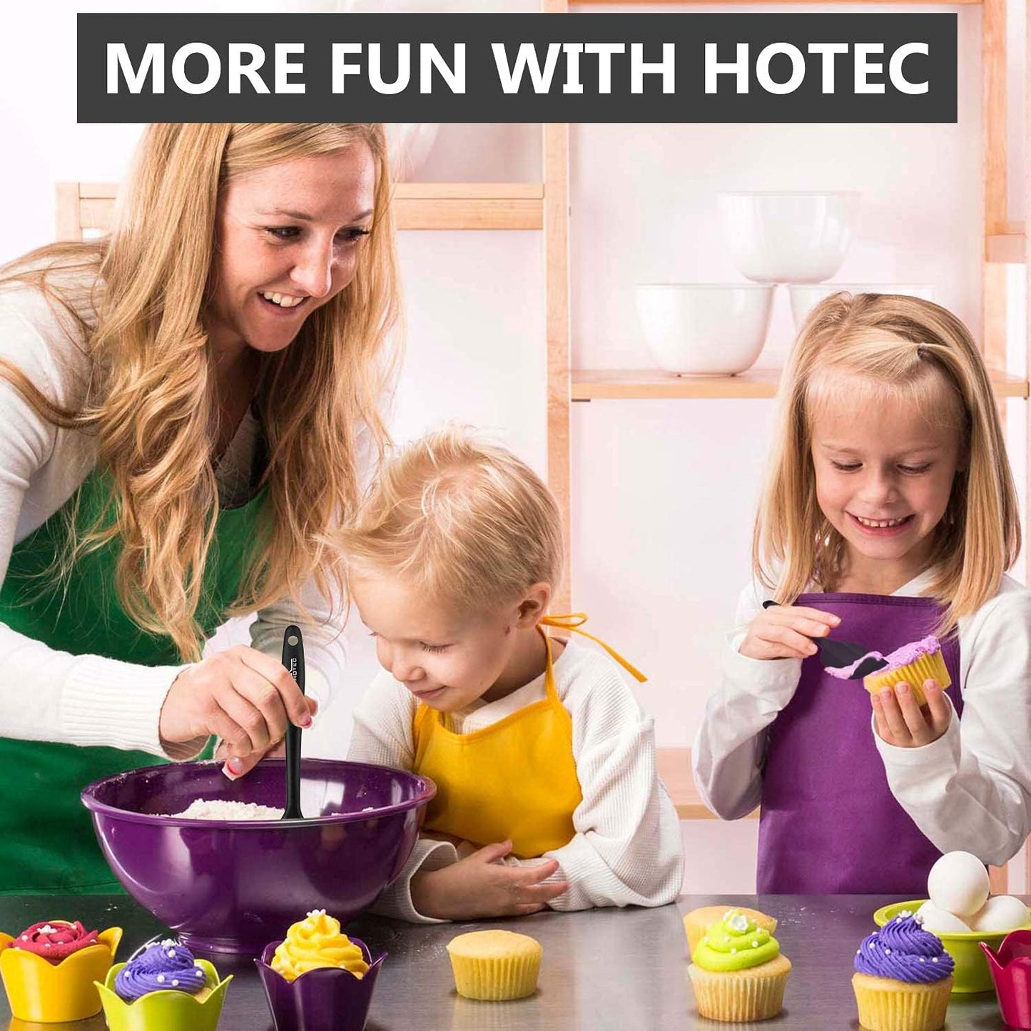 HOTEC 600℉ Heat Resistant BPA-Free Silicone Rubber Spatula Set,Kitchen Cooking Spatulas, Baking, Mixing for Non Stick Cookware, Dishwasher Safe, Set of 5, Khaki