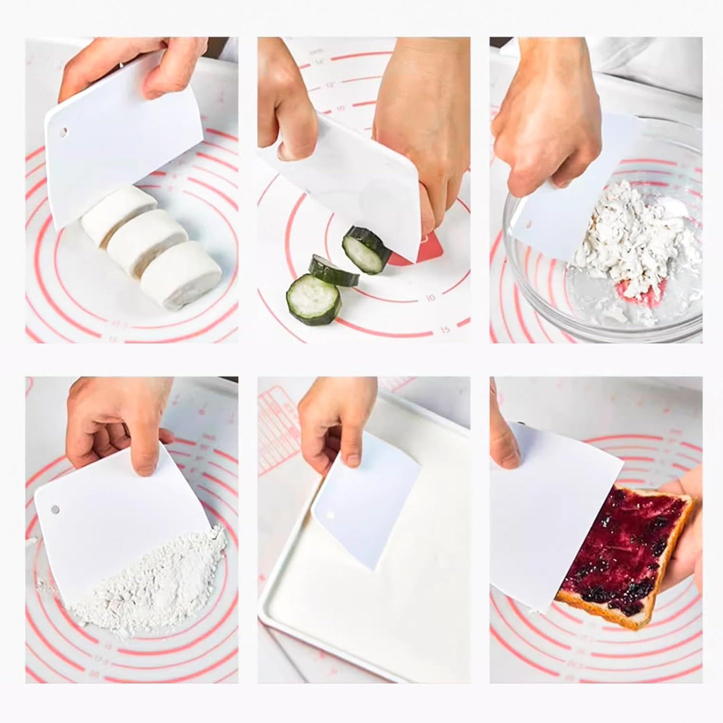 Cake Scrapers and Smoother DIY Tools, Plastic Dough Cutter Flexible Bench Scraper Multipurpose Food Scrappers for Bread Dough Cake Fondant Icing White, 3 Pcs