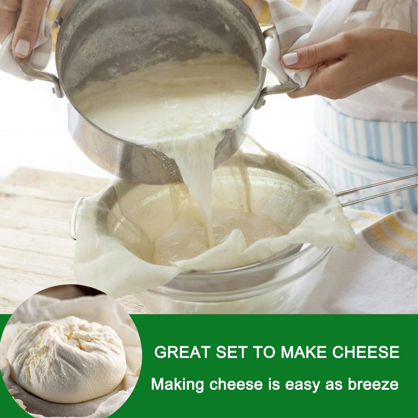 Fine Mesh Strainer with Sturdy Handle, 7.76 Inch Stainless Steel Strainers, Bonus 20x20 Inch Reusable Cotton Cheese Cloths with 4 Hemmed Edges, Sieve Sifter for Straining, Cooking, Baking