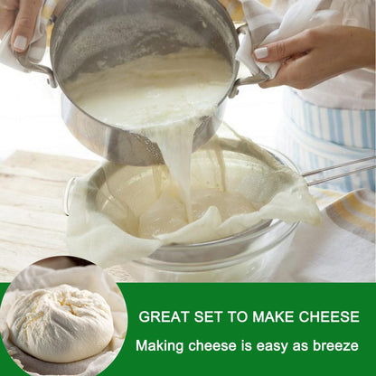 Fine Mesh Strainer with Sturdy Handle, 7.76 Inch Stainless Steel Strainers, Bonus 20x20 Inch Reusable Cotton Cheese Cloths with 4 Hemmed Edges, Sieve Sifter for Straining, Cooking, Baking