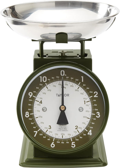 Taylor Mechanical Kitchen Food Scale with Bowl, Weighs Up to 11lbs, Measures in Grams and Ounces, Analog Cooking Scale for Baking, Black and Silver