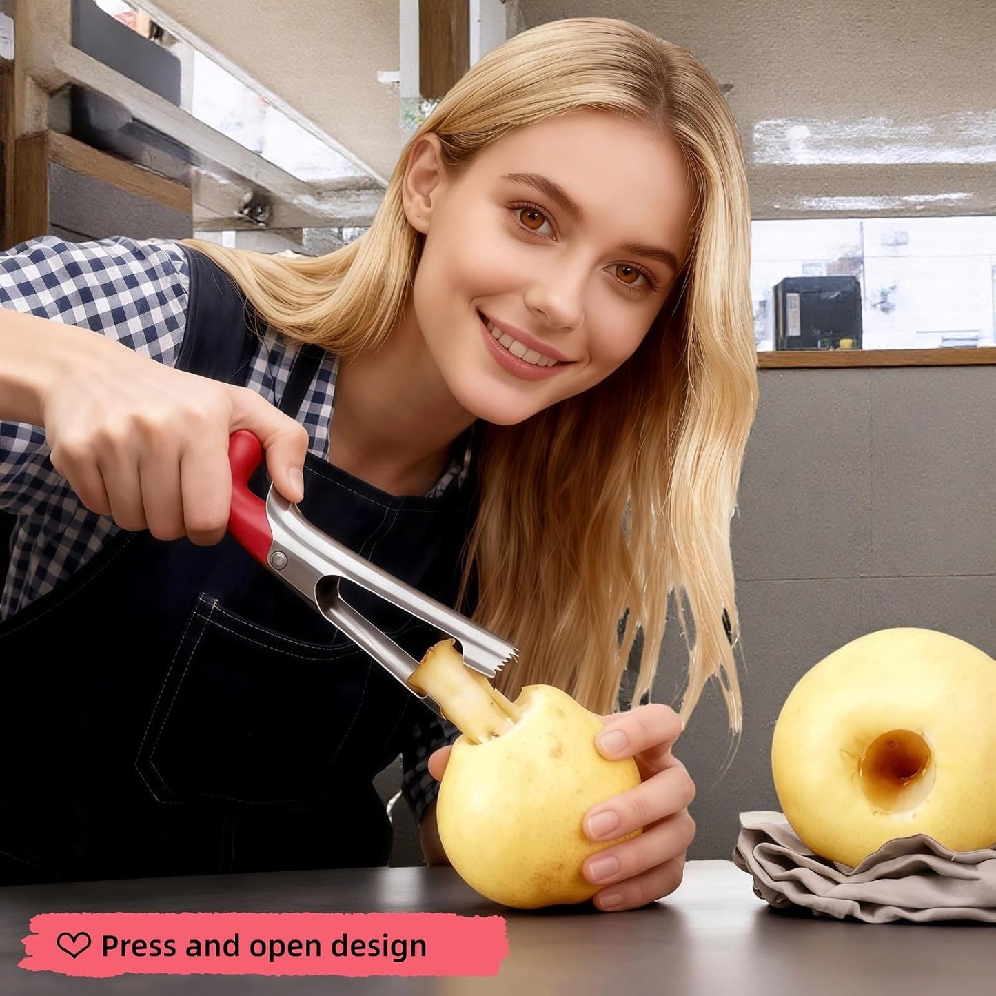 Premium Stainless Steel Apple Corer - Easy Use & Dishwasher Safe, Multi-Fruit Core Remover with Ergonomic Handle for Apples, Pears, Tomatoes & Cupcakes | Durable Kitchen Tool (Green)