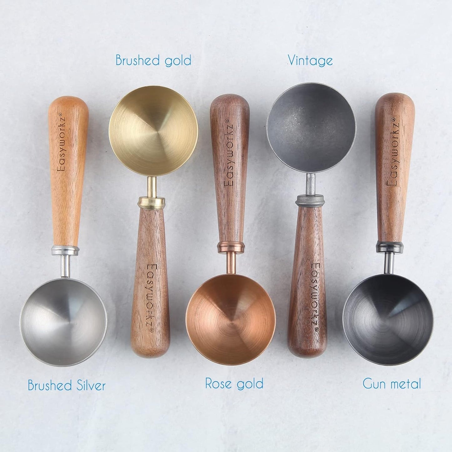 Easyworkz Retro Stainless Steel Coffee Spoon With Black Walnut Handle,10g - Measuring Spoon (Brushed gold)