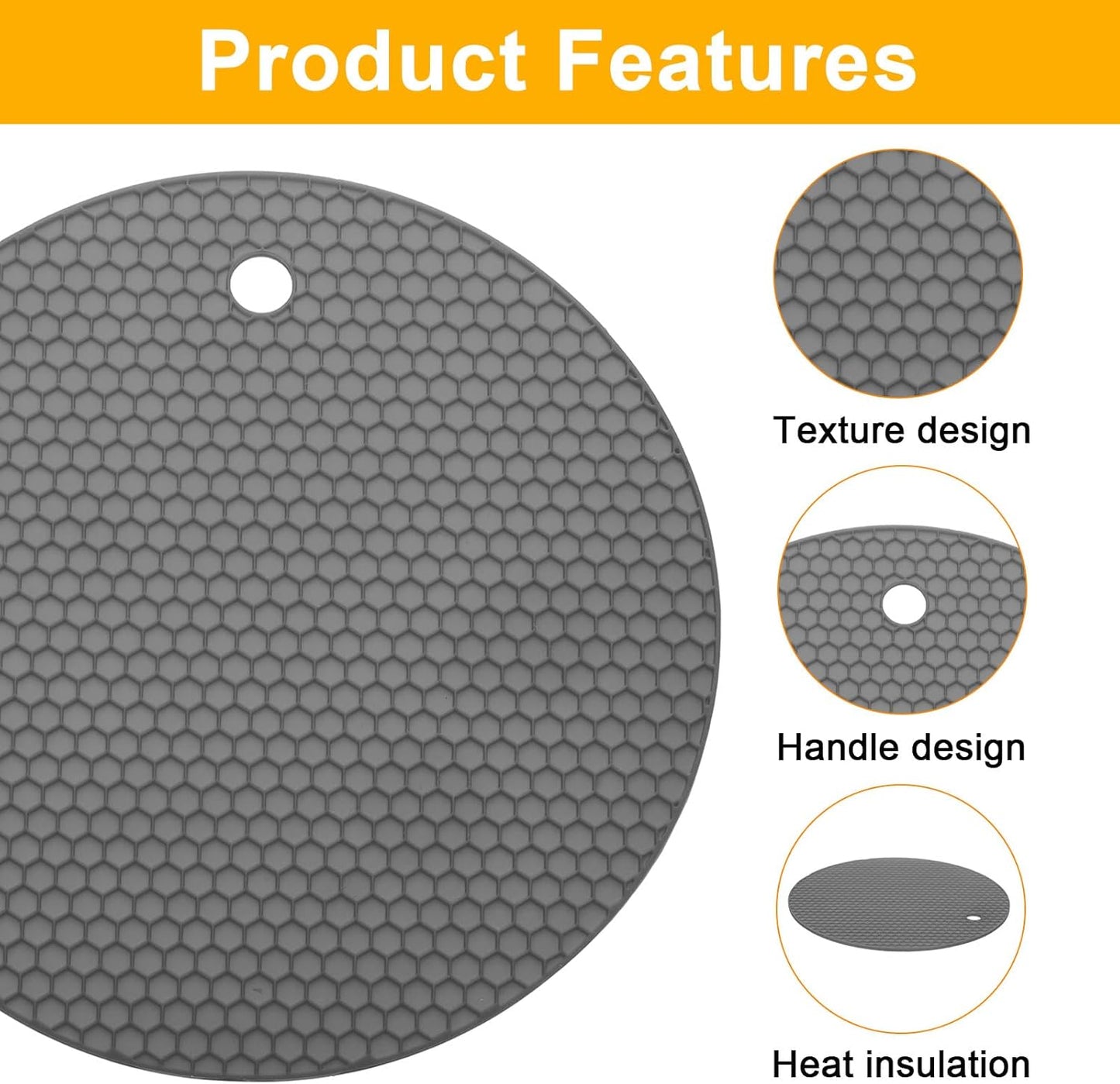 uxcell 3pcs Silicone Jar Opener Pads, 17.5cm/7" Texture Can Opener Multipurpose Round Bottle Lid Opener Non-Slip Coasters for Weak Hands Seniors Children, Orange, Blue, Gray