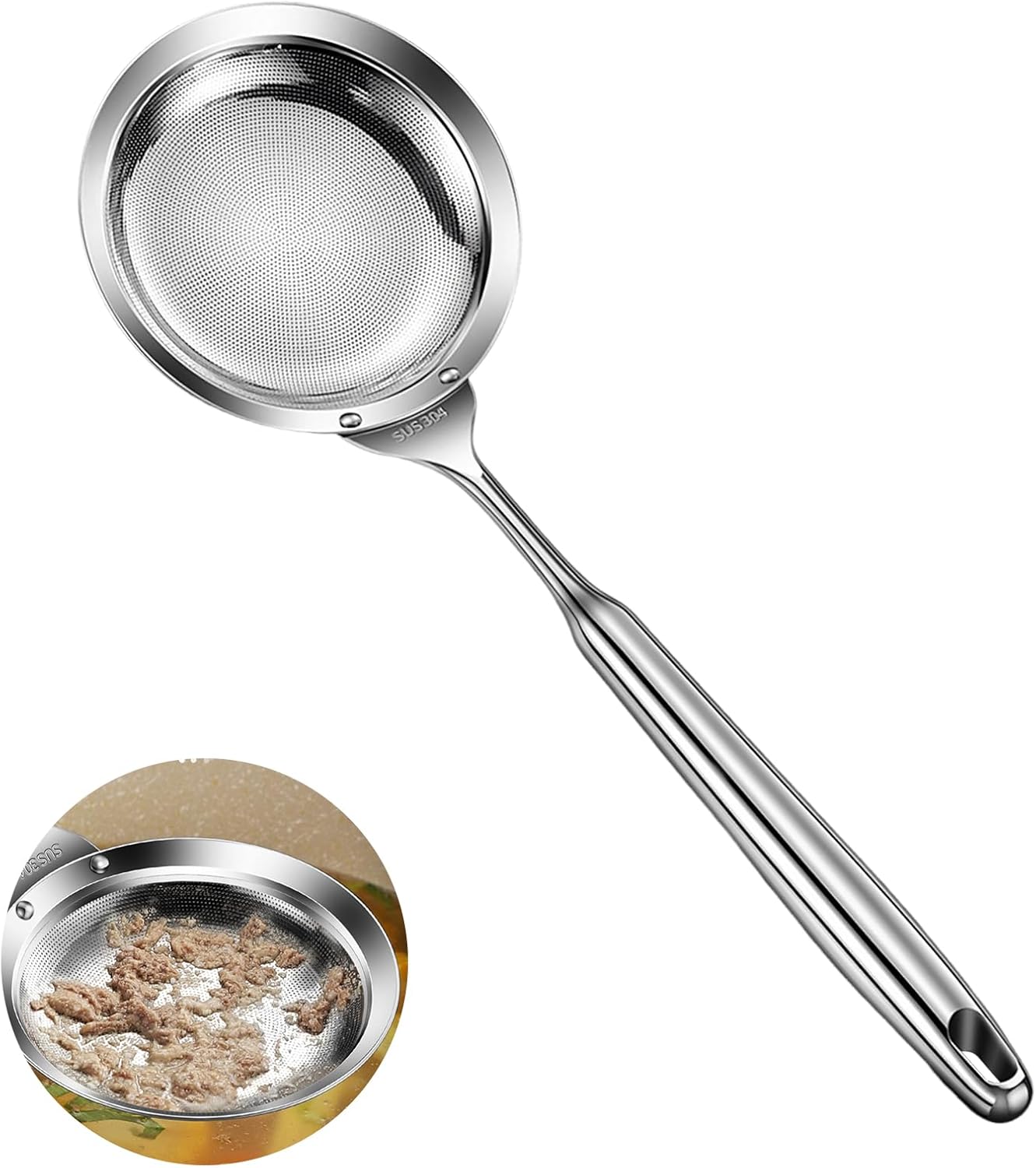 Ugotit Skimmer Spoon Stainless Steel, Fine Mesh Strainer for Cooking, Fat Skimmer & Hot Pot Skimmer, Dishwasher Safe Kitchen Gadget (DIA 3.5Inch)
