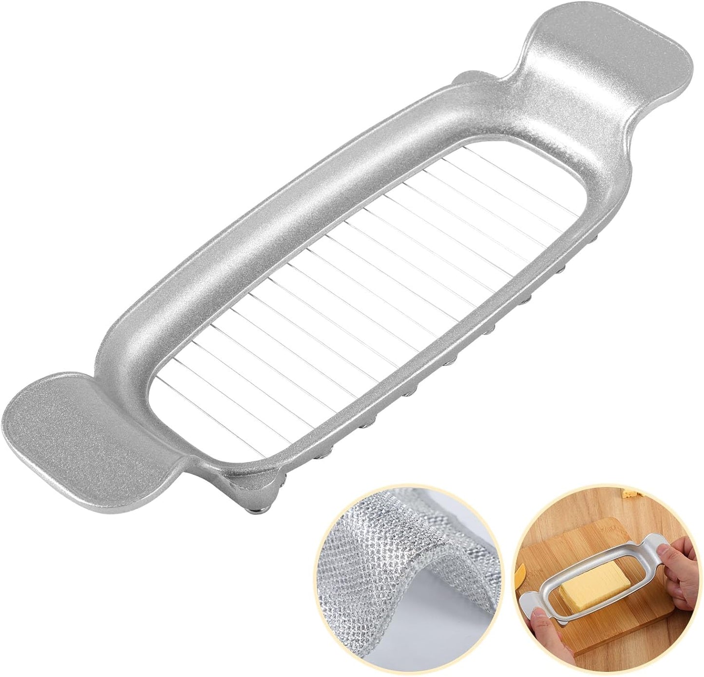 Stainless Steel Butter Slicer Cutter with Ergonomic Handle, Metal Butter Stick Slicer for Single Stick Butter, Wire Cutter for Even Slices, Also Cuts Soft Cheese and Eggs