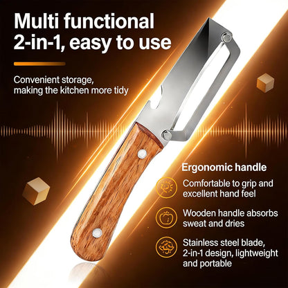 Multifunctional Vegetable Peeler For Kitchen With Ergonomic Wood Handle, 2 In 1 Stainless Steel Fruit Peeler With Bottle Opener, Can Easily Peel Fruits And Vegetables And Open Bottle Caps (3)
