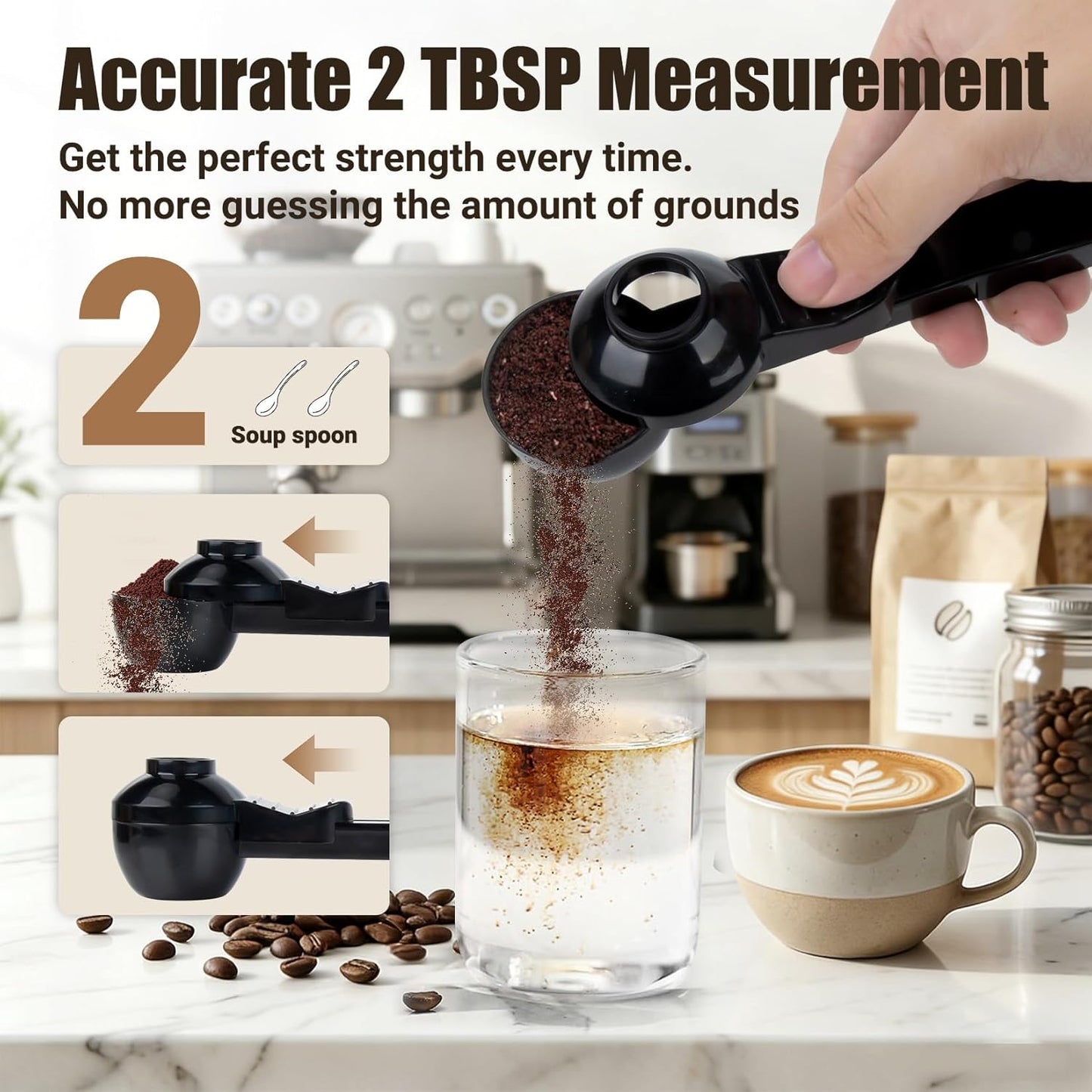 CARGEN 2 Pack Coffee Scoop and Funnel for Reusable, 2TBSP Coffee Sliding Spoon Funnel with Spill-Free Design Measuring Spoon Funnel for Ground Coffee Protein Powder and Tea(Black and Blue)