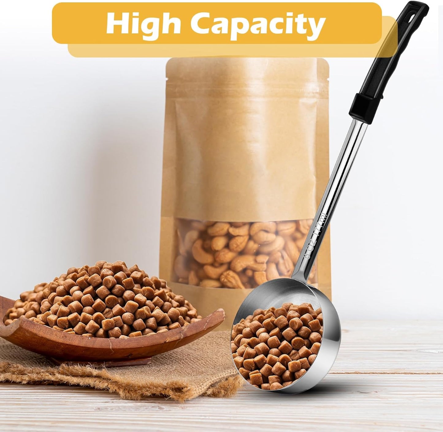 2 Pcs Dog Food Scoop Long Handled Scoops 3/4 Cup Stainless Steel Measuring Cups Portion Control Serving Spoons for Dogs Cats Birds and Rabbits Pet Food Feeding Scoop (3/4 Cup)