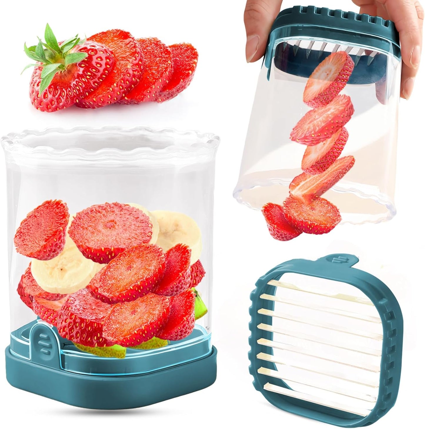 Creative Strawberry & Fruit Slicer - Detachable Cutter with Push Plate (Black)
