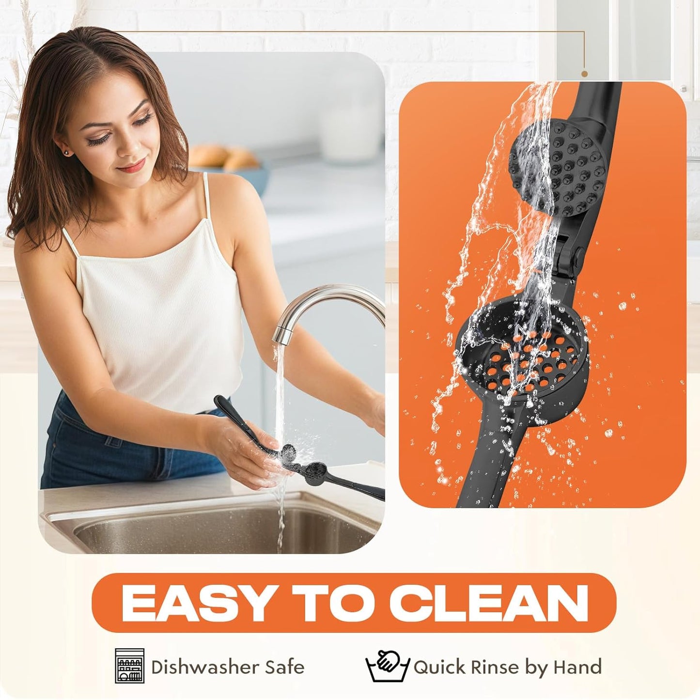 Kitchen Garlic Press, Rust Proof & Dishwasher Safe Garlic Mincer, Durable Garlic Crusher Set with Peeler＆Brush, Easy to Clean and Squeeze, Matte