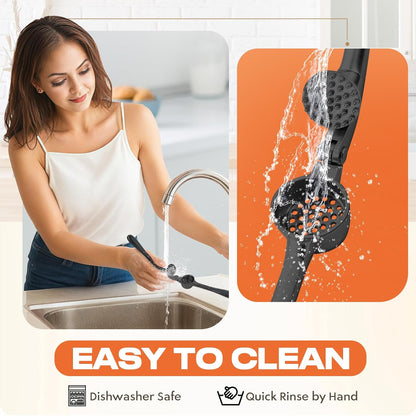 Kitchen Garlic Press, Rust Proof & Dishwasher Safe Garlic Mincer, Durable Garlic Crusher Set with Peeler＆Brush, Easy to Clean and Squeeze, Matte