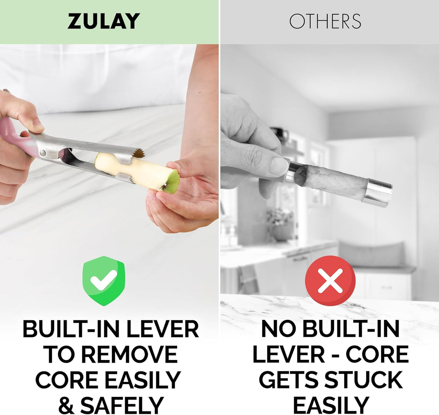 Zulay Kitchen Stainless Steel Pineapple Corer & Slicer – Heavy Duty Pineapple Cutter & Eye Removal Tool – Effortless Core Remover Tool with Sharp Reinforced Blade & Ergonomic Handle - Black