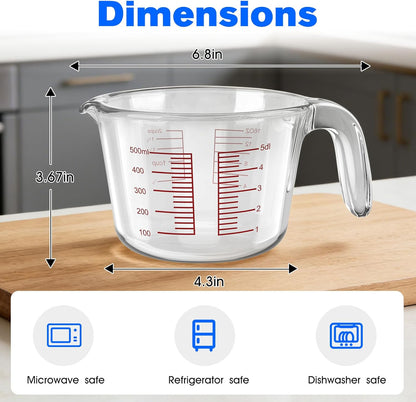 2-Cup Glass Measuring Cup For Baking and Cooking, Dishwasher, Freezer, Microwave, and Oven Safe Liquid Measuring Cups, Essential Kitchen Measure Cups