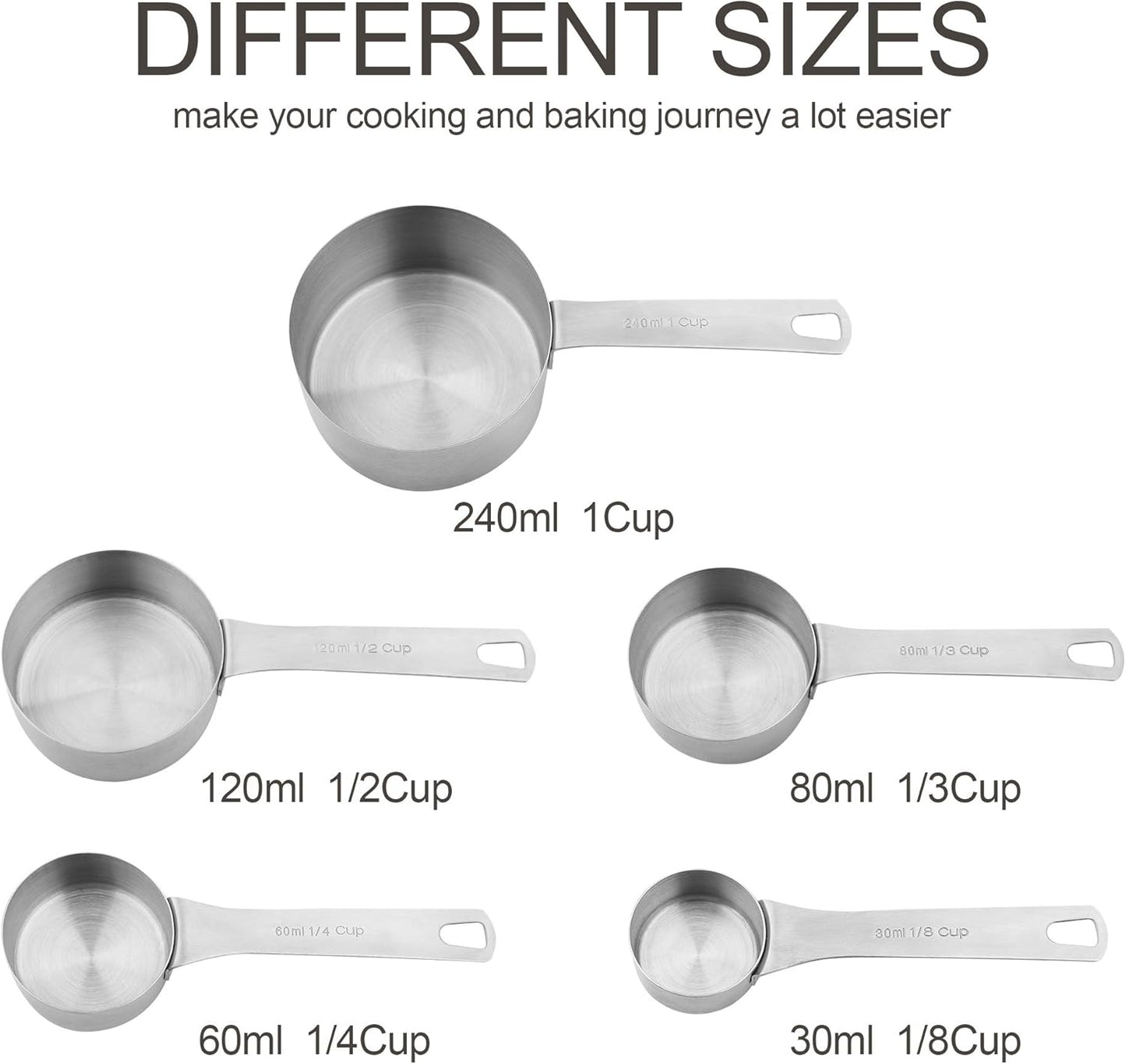 Smithcraft Measuring Cups and Spoons Set, 18/8 Stainless Steel Measuring Cups and Spoons for Kitchen & Baking, Heavy Duty Metric & US 8 Measuring cups, 9 Measuring Spoons Set