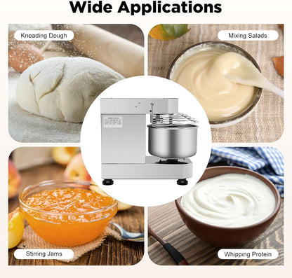 Commercial Dough Mixer 12Qt 750W Electric Dough Kneading Machine, 2-Speed Food Mixer with Stainless Steel Bowl for Pizza Dough, Bakery, Pastry, Cream Whipping, Jam Stirring, Restaurant & Home Kitchen