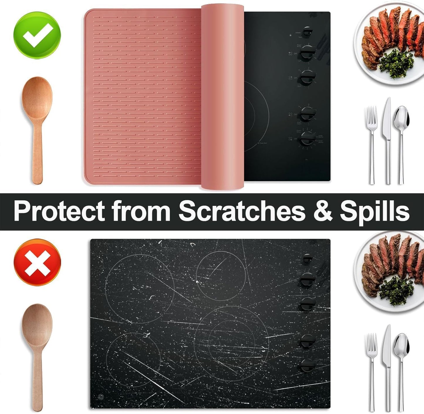 Stove Top Cover for Electric Stove- Range Covers for Electric Stove,Silicone XXL Dish Drying Mat, Glass Cooktop Covers, Flat RV Range top Mats (Black, 28"x20")