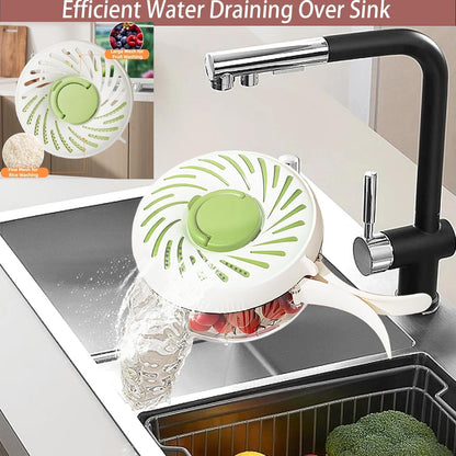 Upgraded Fruit Washing Bowl with Strainer,BPA-Free Drain Basket for Lid & Ice Compartment,Multifunctional Fruit Washer,Foldable Handle Strainer and Colander for Fridge Storage or Picnic Camping(1 QT)