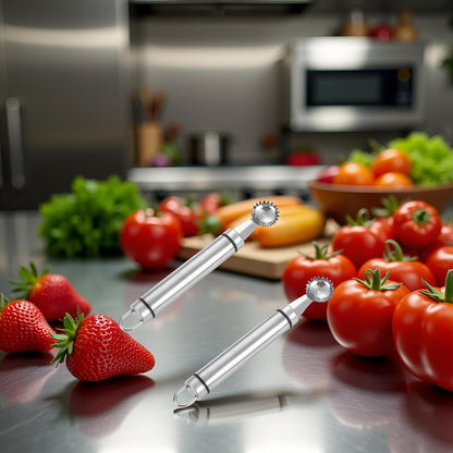 2pcs Stainless Steel Strawberry Huller Multi-Function Stainless Corer and Pitter Remover for Strawberry, Tomato, Vegetable and Fruit