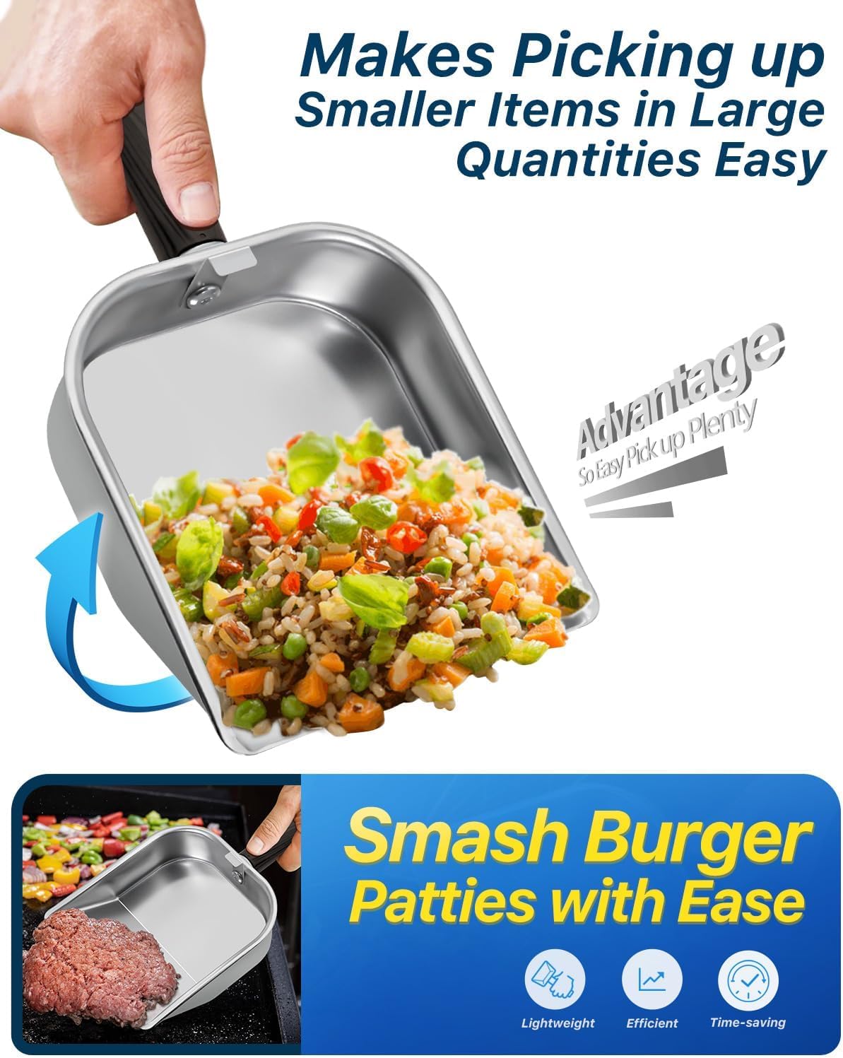 Griddle Scoop for Blackstone with a Any-Edge Hook, Stainless Steel Griddle Portable Food Mover for Stir Fry and Move Food, Classic Grill Shovel