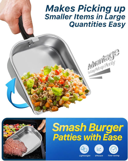 Griddle Scoop for Blackstone with a Any-Edge Hook, Stainless Steel Griddle Portable Food Mover for Stir Fry and Move Food, Classic Grill Shovel