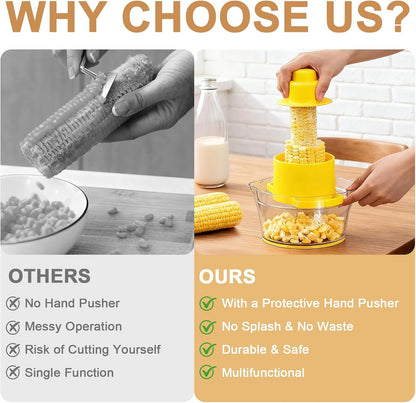 Corn Cob Stripper, 304 Stainless Steel Corn Kernel Remover with Bowl & Safety Handle – Easy Peeler for Corn on the Cob, Dishwasher Safe, Home Kitchen Gadgets