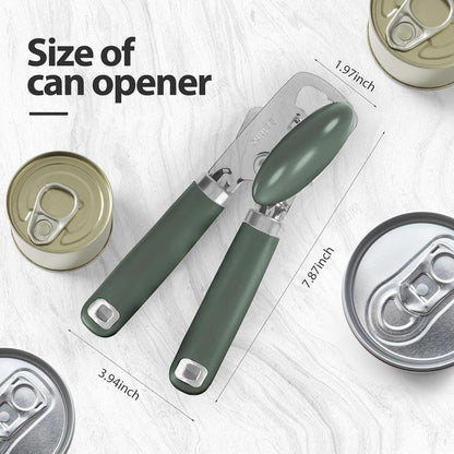 Safring Can Opener Manual, Heavy Duty Stainless Steel Smooth Edge Can Openers With Soft Touch Handle, Oversized Handheld Easy Turn Knob, Multi-Function Bottle Opener, Black