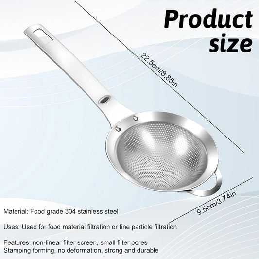 Small Fine Mesh Strainer with Handle Filter Sifter Strainer Punch Hole Stainless Steel Sieve Colander Metal Micro Sifter for Kitchen Juice Tea Baking Food Pasta Flour