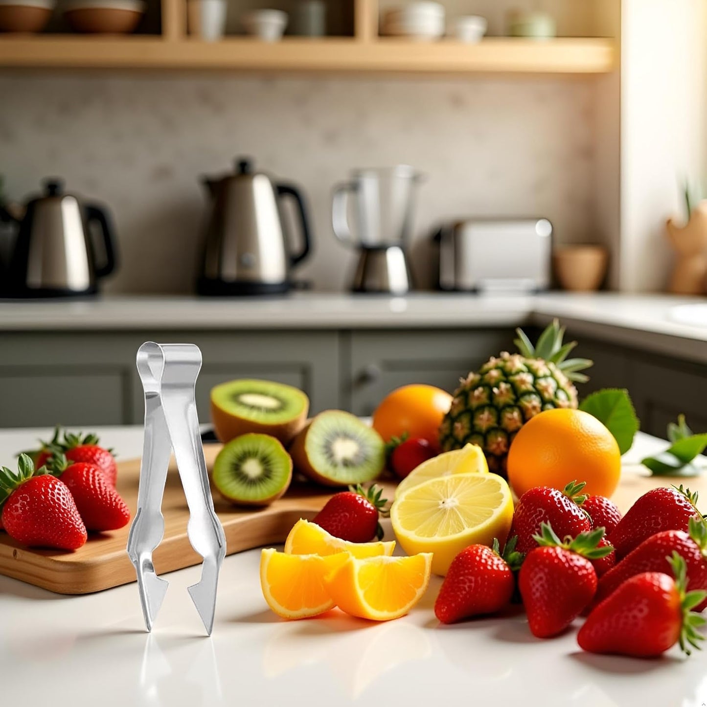 Multi-Function Stainless Steel Kitchen Tool,Fruit/Vegetable Stem Remover, Strawberry Huller and Pineapple Eye Remover,Silver Handle Cooking Gadget for Home Chefs