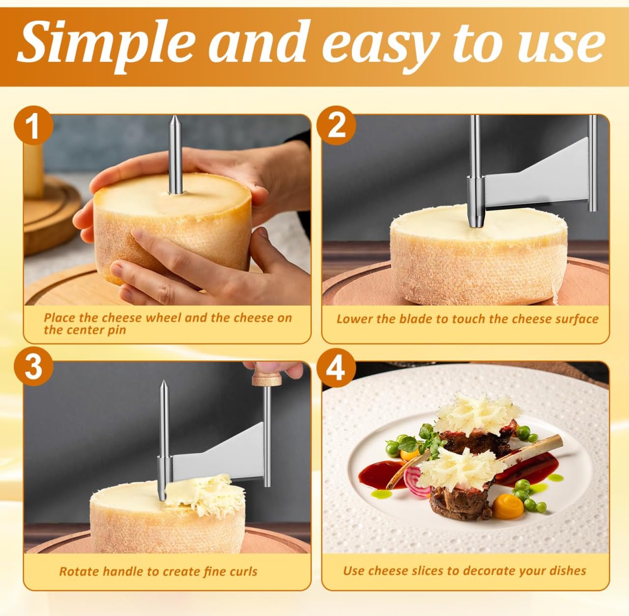 VOSAREA Cheese Curler Wheel - Stainless Steel Cheese Grater Chocolate Shaver Cutter - Manual Chocolate Dessert Nuts Shaver for Restaurants Cafes Dessert Shops and Home (5.7 Inch)