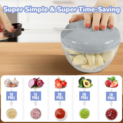 Garlic Chopper Mincer Manual Vegetable Chopper 500ml - with Pull String Garlic Press Crusher 5 Sec Chop Food Quickly, for Garlic, Ginger, Potato, Avocado, Onion, Salad, etc., Pink