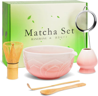 Matcha Whisk Set, Sakura Blue Ceramic Matcha Set Includes Matcha Bowl, Matcha Whisk (Chasen) and Holder, Sifter, Bamboo Scoop & Spoon - 6 Pcs Matcha Kit for Matcha Lovers