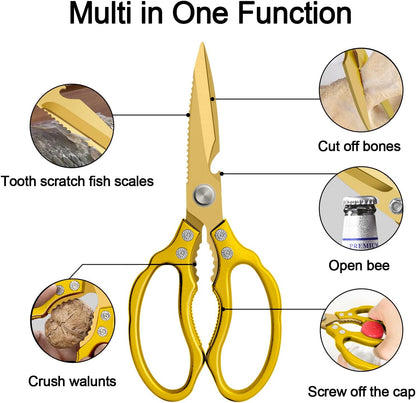 CGBE Kitchen Scissors, Multi-Purpose Kitchen Shears, Heavy Duty Dishwasher Safe Food Scissors for Chicken, Poultry, Fish, Meat & Herbs with Non-Slip Grips - Sliver