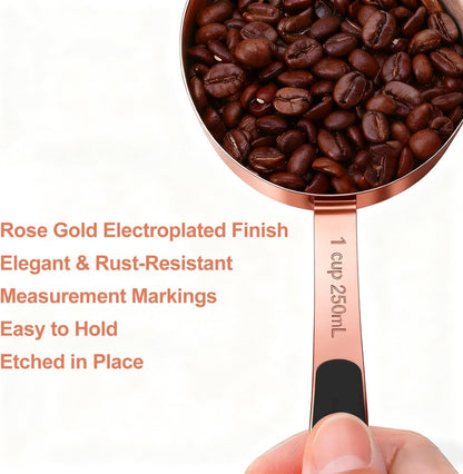 Bopei Measuring Cups and Spoons Set Stainless Steel 10 Piece for Cooking and Baking (5 Cups + 5 Spoons, Colorful Handles)