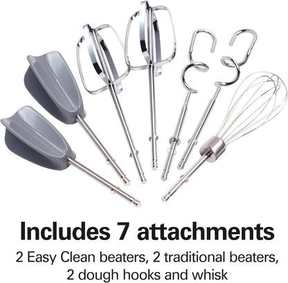 Hamilton Beach 6-Speed Electric Hand Mixer with Whisk, Dough Hooks and Easy Clean Beaters, Powerful 275 Watt Motor, Snap-On Storage Case, Black